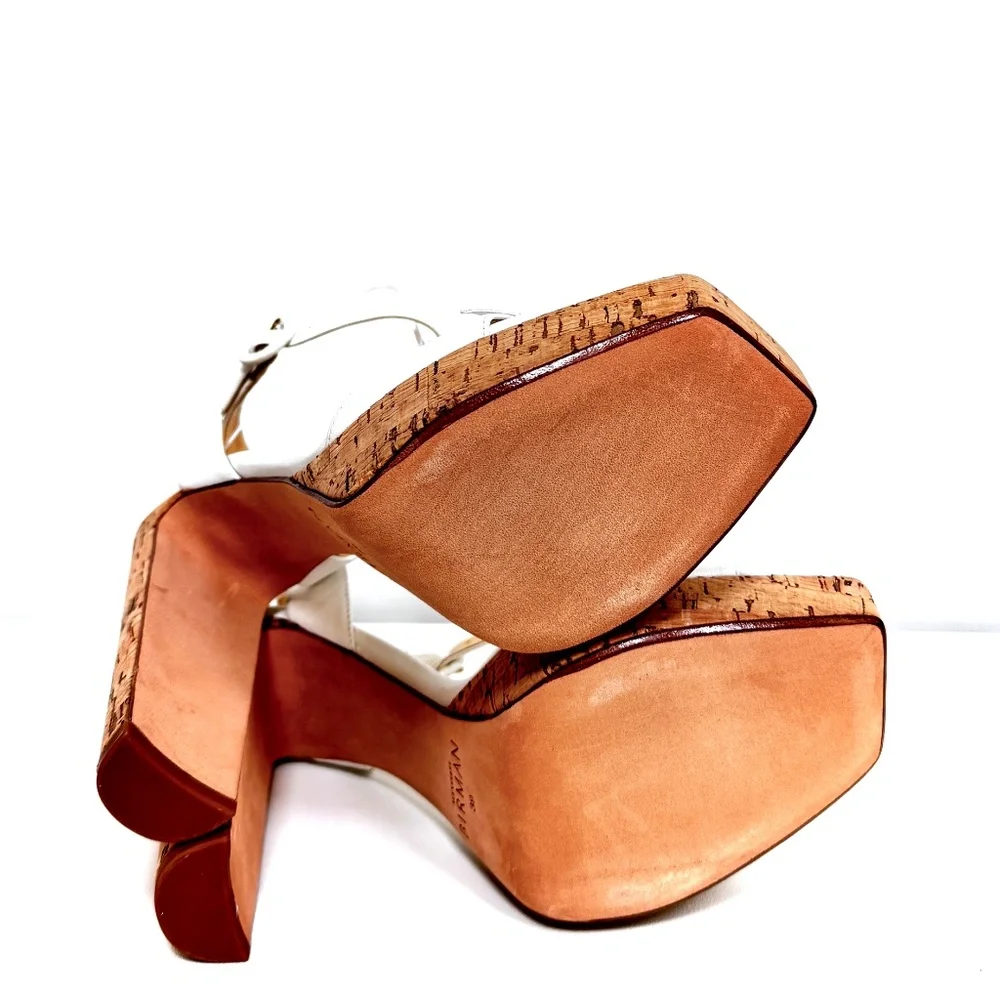 Alexandre Birman White Cork Heel Sandals US9